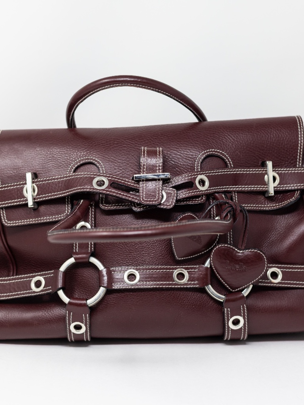 Luella Bartley Gisele Genuine Leather Buckle Satchel Top Handle Purse Bag Purple